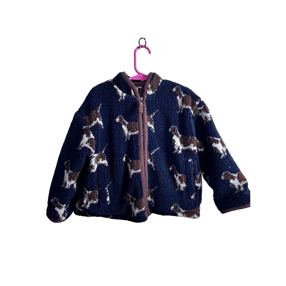 Hartstrings Fleece Jacket 4 Navy Blue Dog Print Sherpa Full Zip Kids